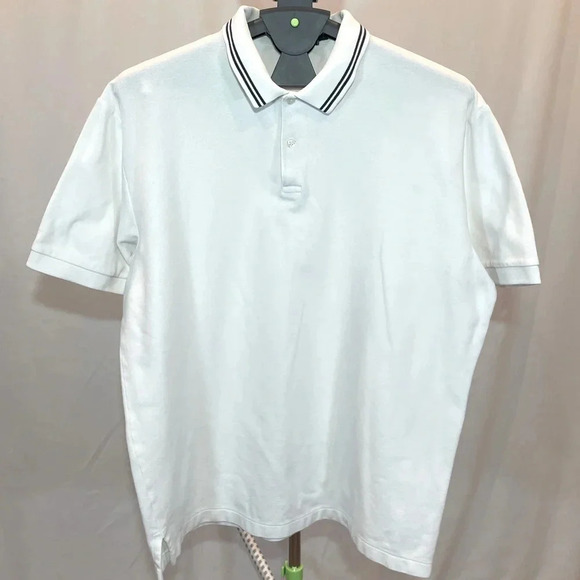 Lauren Ralph Lauren Mesh White Striped Collar Polo Shirt Classic Fit Size L - Picture 1 of 4
